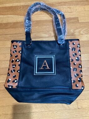 Thirtyone Black Beauty Pebble Tote with  "A" Monogramming